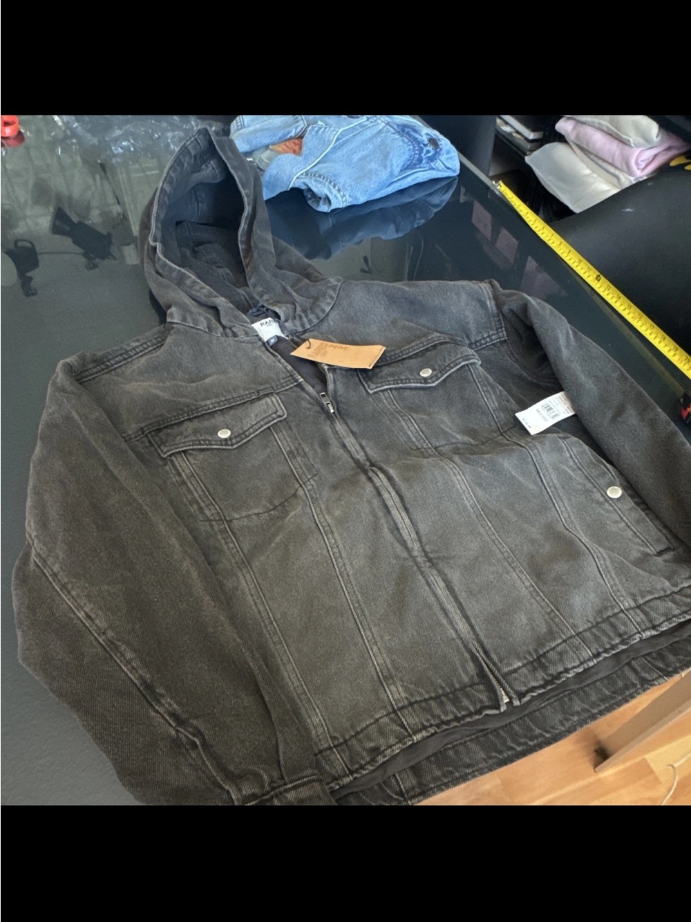 PacSun Hooded Washed Black Denim Jacket